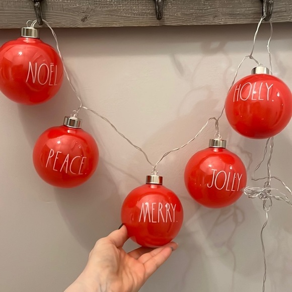 Rae Dunn Christmas Ornament String Lights Red NOEL MERRY PEACE JOLLY HOLLY - Picture 1 of 11
